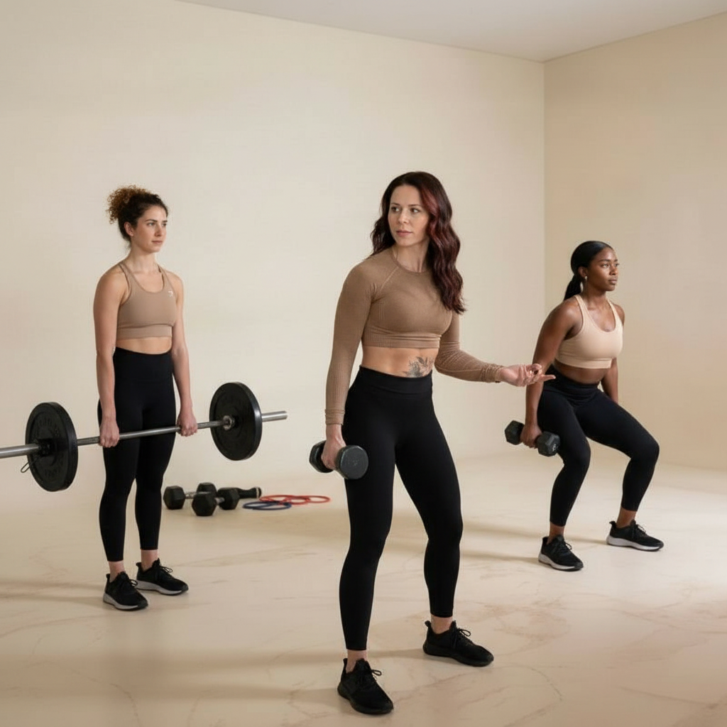 Small group of women training together in a calm studio